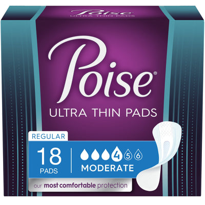 Poise Ultra Thin Postpartum Incontinence Pads, Moderate Absorbency, Regular Length, 18 Count- KatyMedSolutions