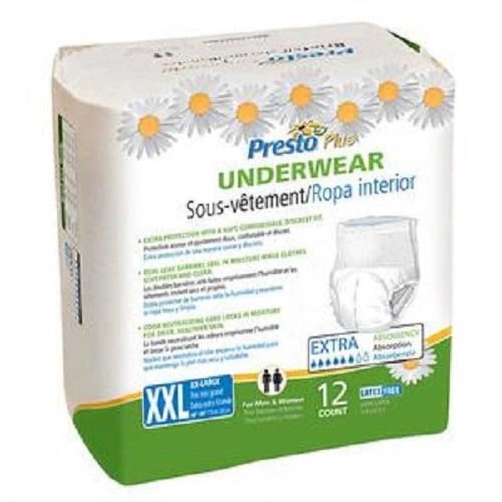 Presto Maximum Absorbency Underwear, 2XL, 68-80 Inch, White-Bag of 12- KatyMedSolutions