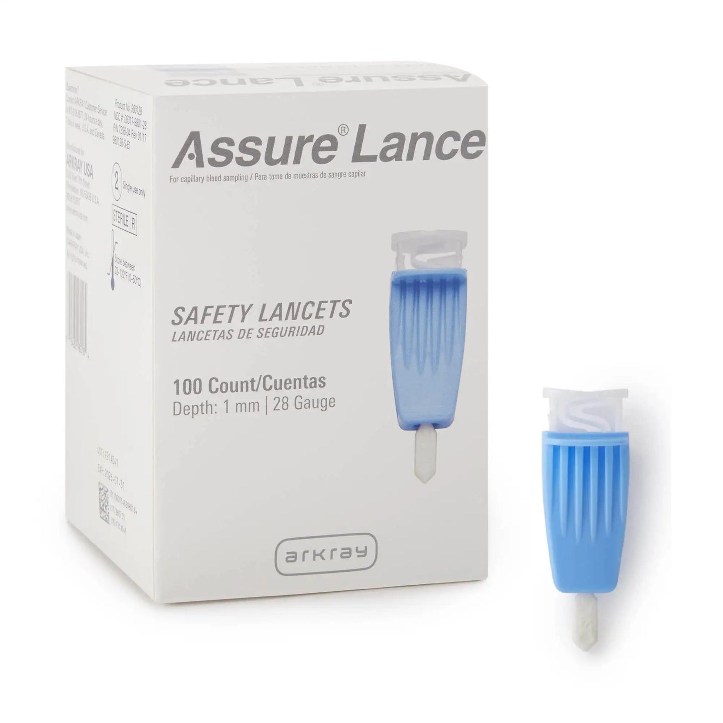 Assure Safety Lancet 28 gauge Light Blue Low Flow box of 100