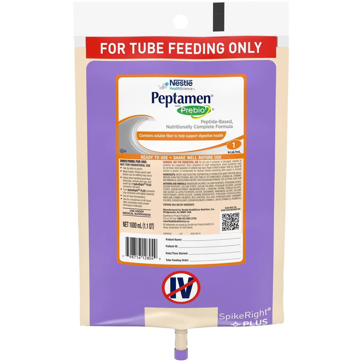 Peptamen with PREBIO 1 Ready to Hang Tube Feeding Formula, 33.8 oz. Bag