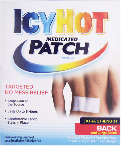 Icy Hot Topical Analgesic Back Patch, 5 Count Box (1) Temporarily Relieves Minor Pain Associated With Arthritis, Simple Backache, Muscle Strains, Sprains, Bruises, And Cramps- KatyMedSolutions
