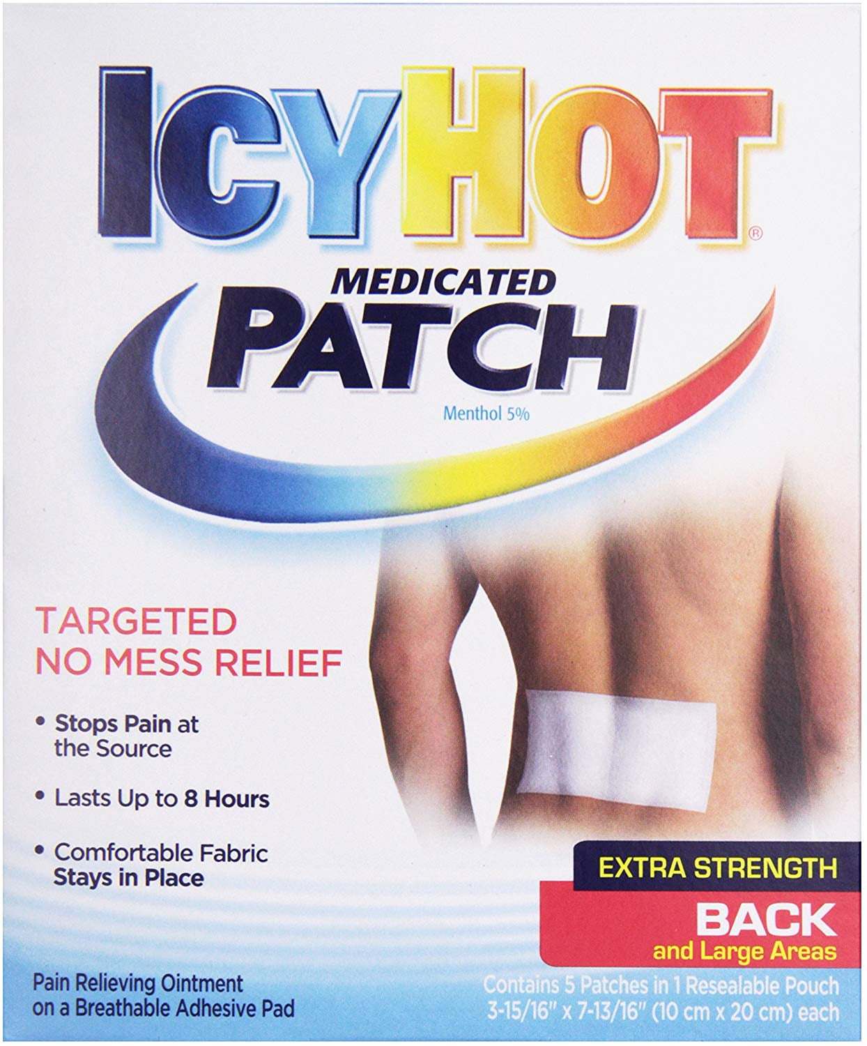 Icy Hot Topical Analgesic Back Patch, 5 Count Box Relieve Pain