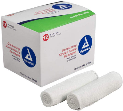 Stretch Gauze Bandage Roll 4"X4.1 Yards Non Sterile-Box of 12- KatyMedSolutions