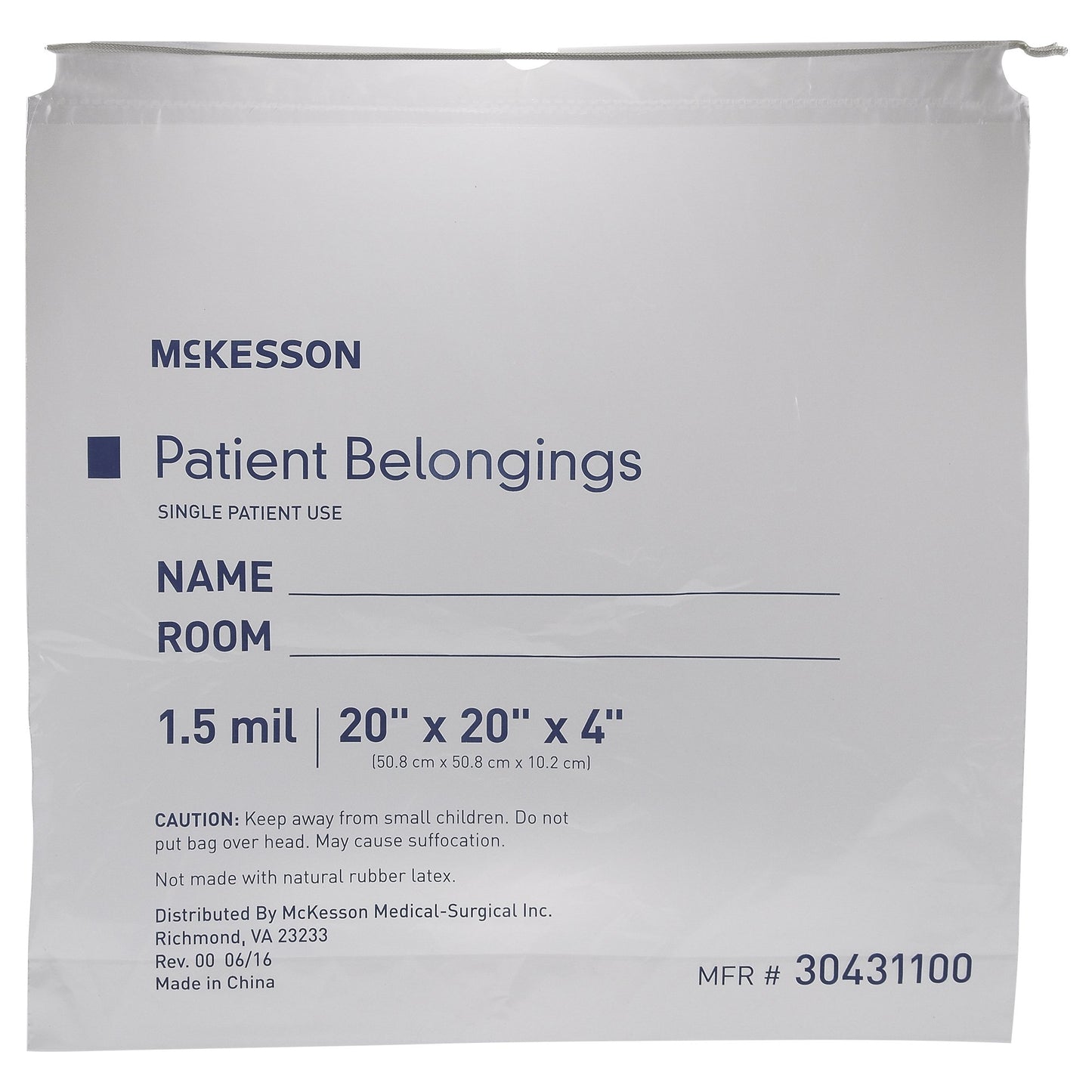 McKesson Patient Belongings Bag Clear