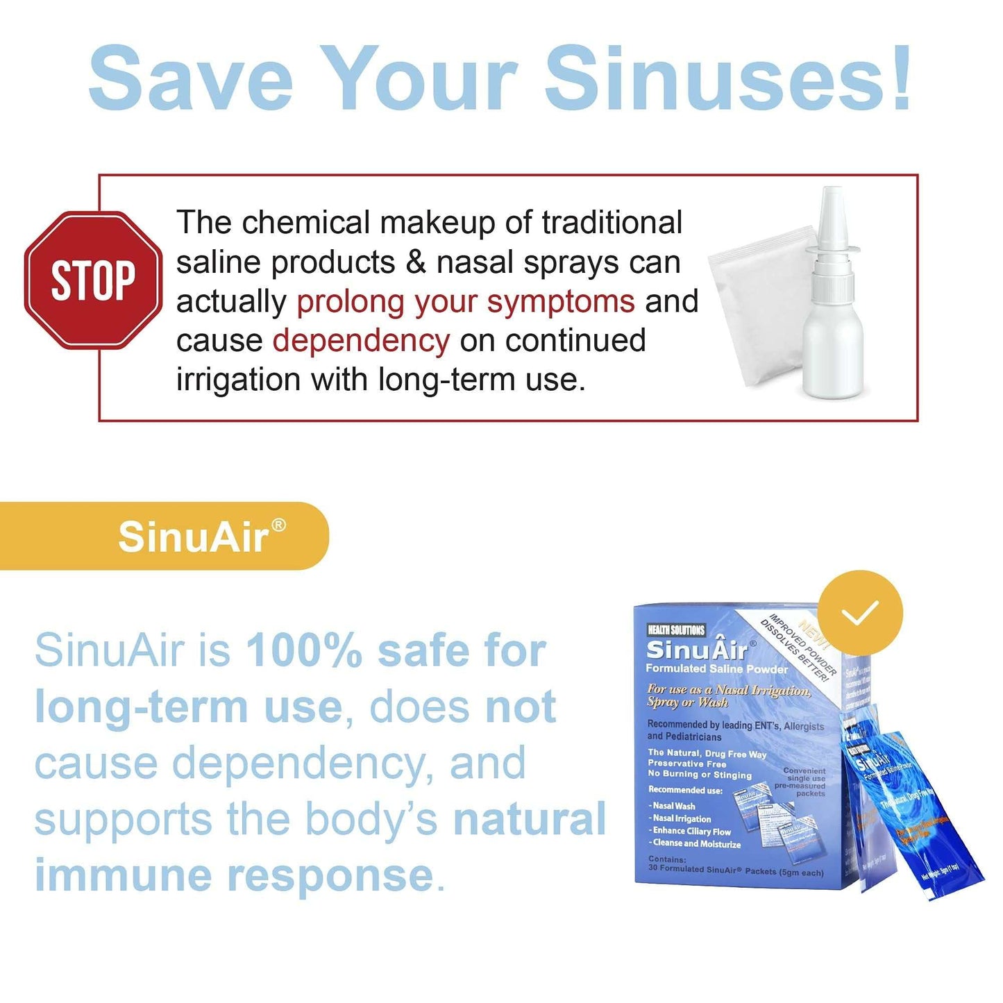 Health Solutions SinuAir Formulated Powdered Nasal Moisturizer Irrigation