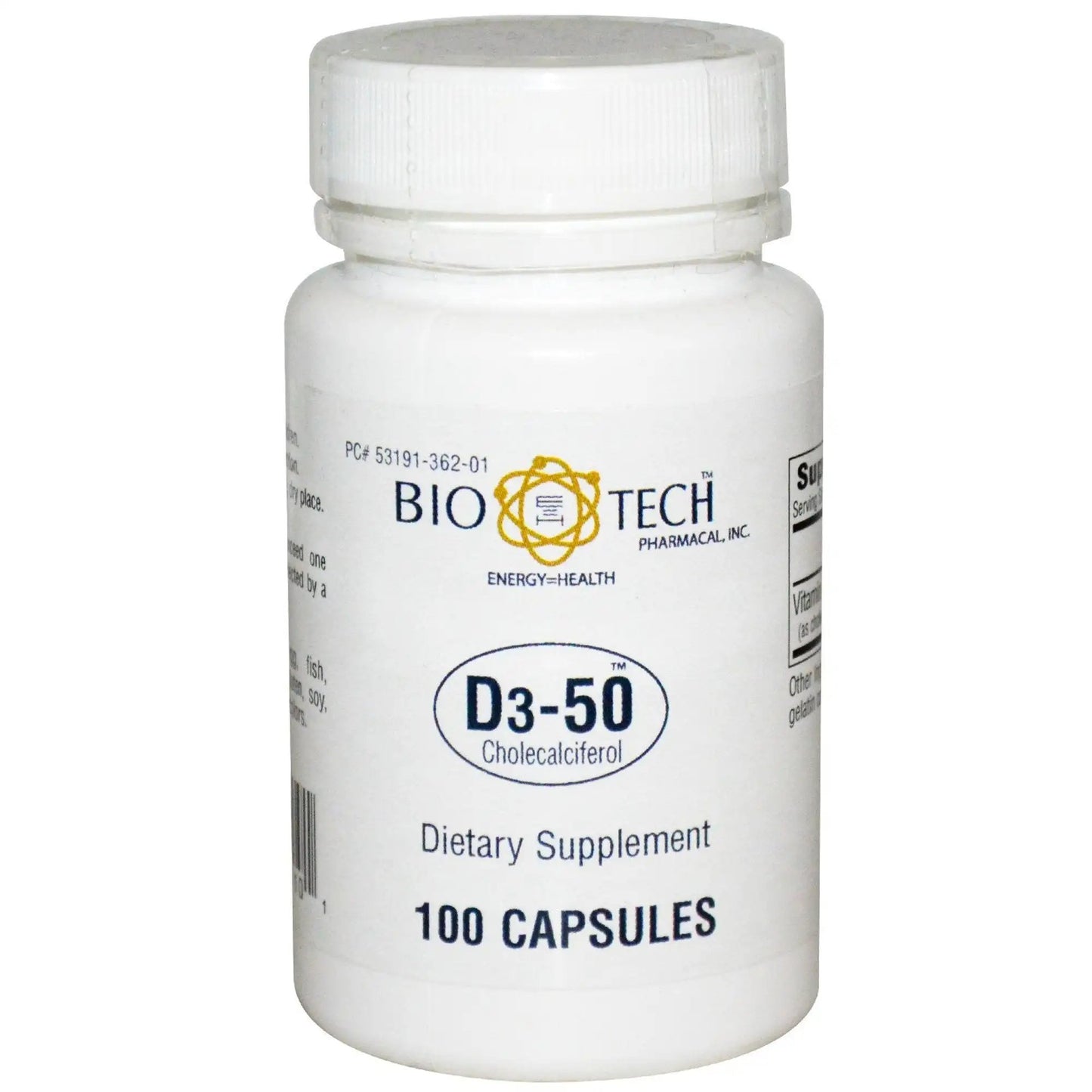 Bio Tech Vitamin D3-50 Supplement, 100 Capsules per Bottle