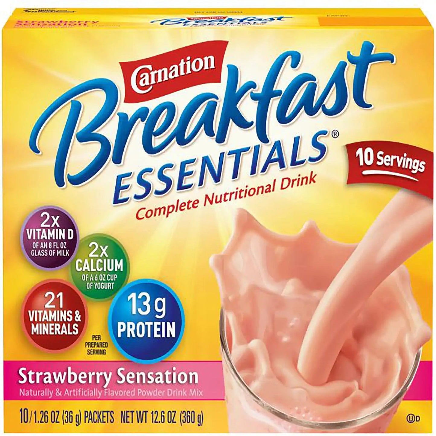 Carnation Breakfast Essentials Strawberry Oral Supplement, 10 Packets per Box