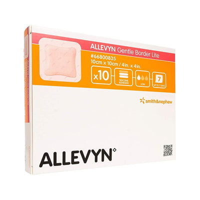 Allevyn Gentle Border Lite Sterile Adhesive Thin Silicone Foam Dressing with Border, 4 x 4 Inch