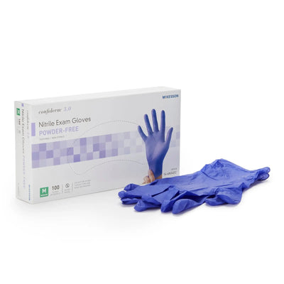 McKesson Confiderm 3.0 Nitrile Standard Cuff Length Exam Glove, Medium, Blue