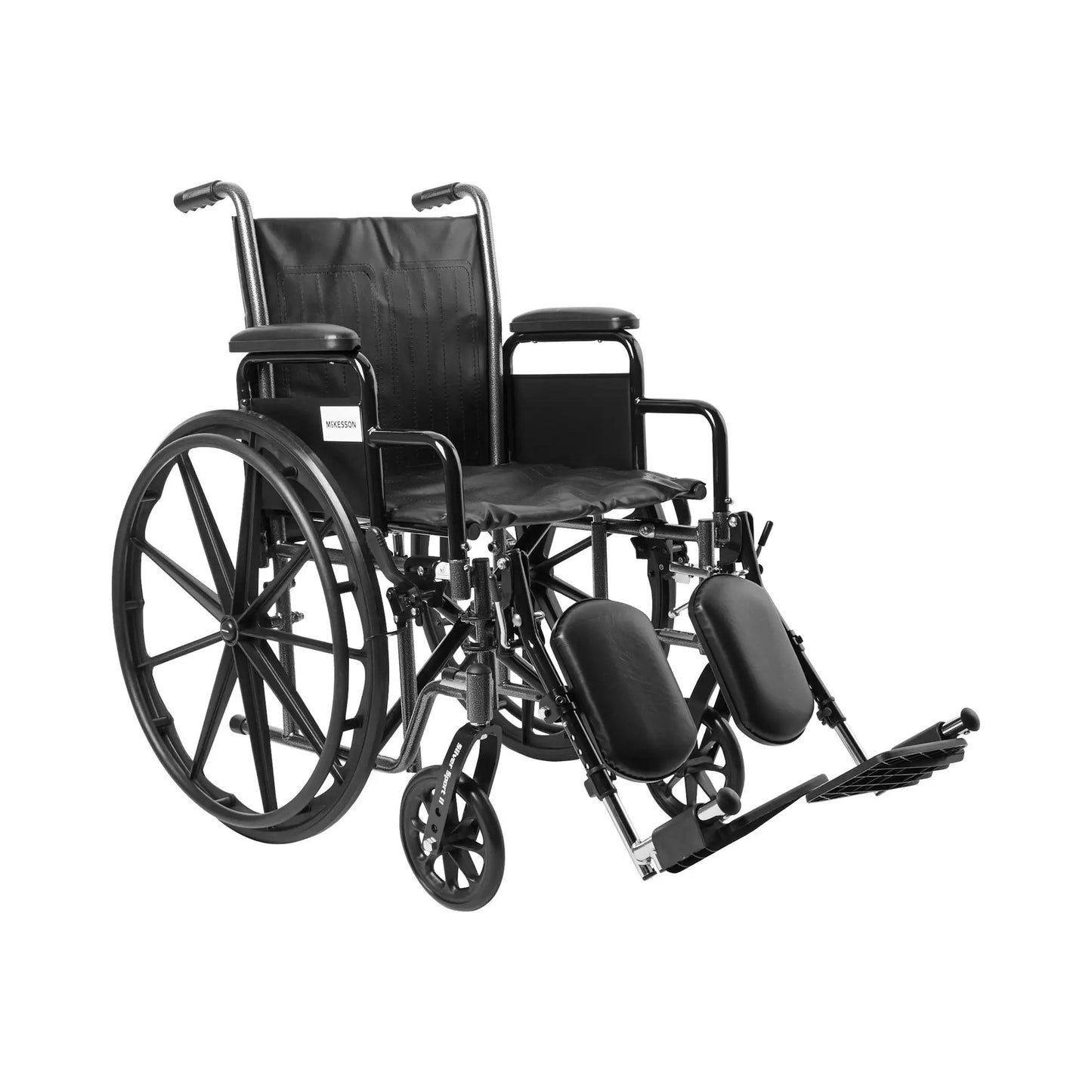 McKesson Standard Wheelchair with Padded, Removable Arm, Composite Mag Wheel, 18 in. Seat, Swing-Away Elevating Footrest, 300 lbs.