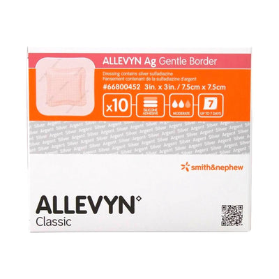 Allevyn Ag Gentle Border Square Sterile Foam Dressing with Silver, 3 x 3 Inch
