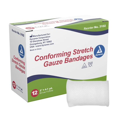 dynarex Nonsterile Conforming Bandage, 2 Inch x 4.1 Yard
