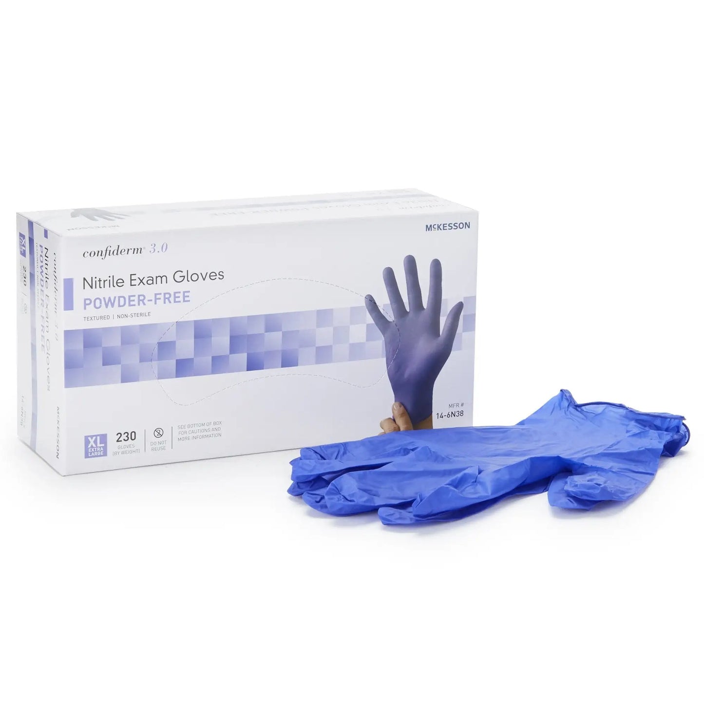 McKesson Confiderm 3.0 Nitrile Gloves, Extra-Large, Blue