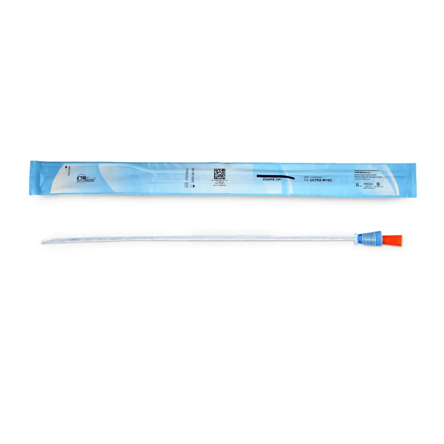 Cure Ultra Urethral Catheter, 16 Fr., Male, Coude