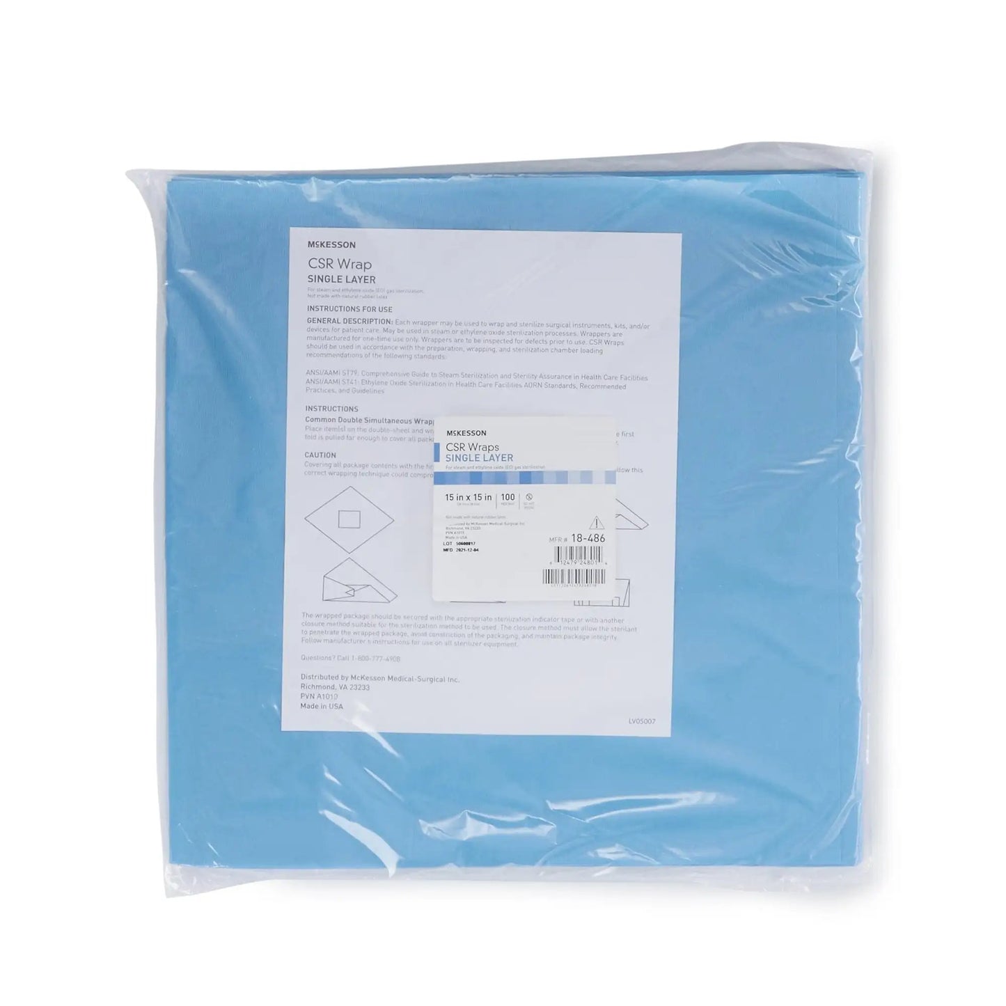 McKesson NonSterile Single Layer Sterilization Wrap, 15 X 15 Inch