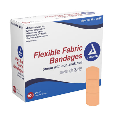 dynarex Tan Adhesive Fabric Bandage, 1 x 3 Inch