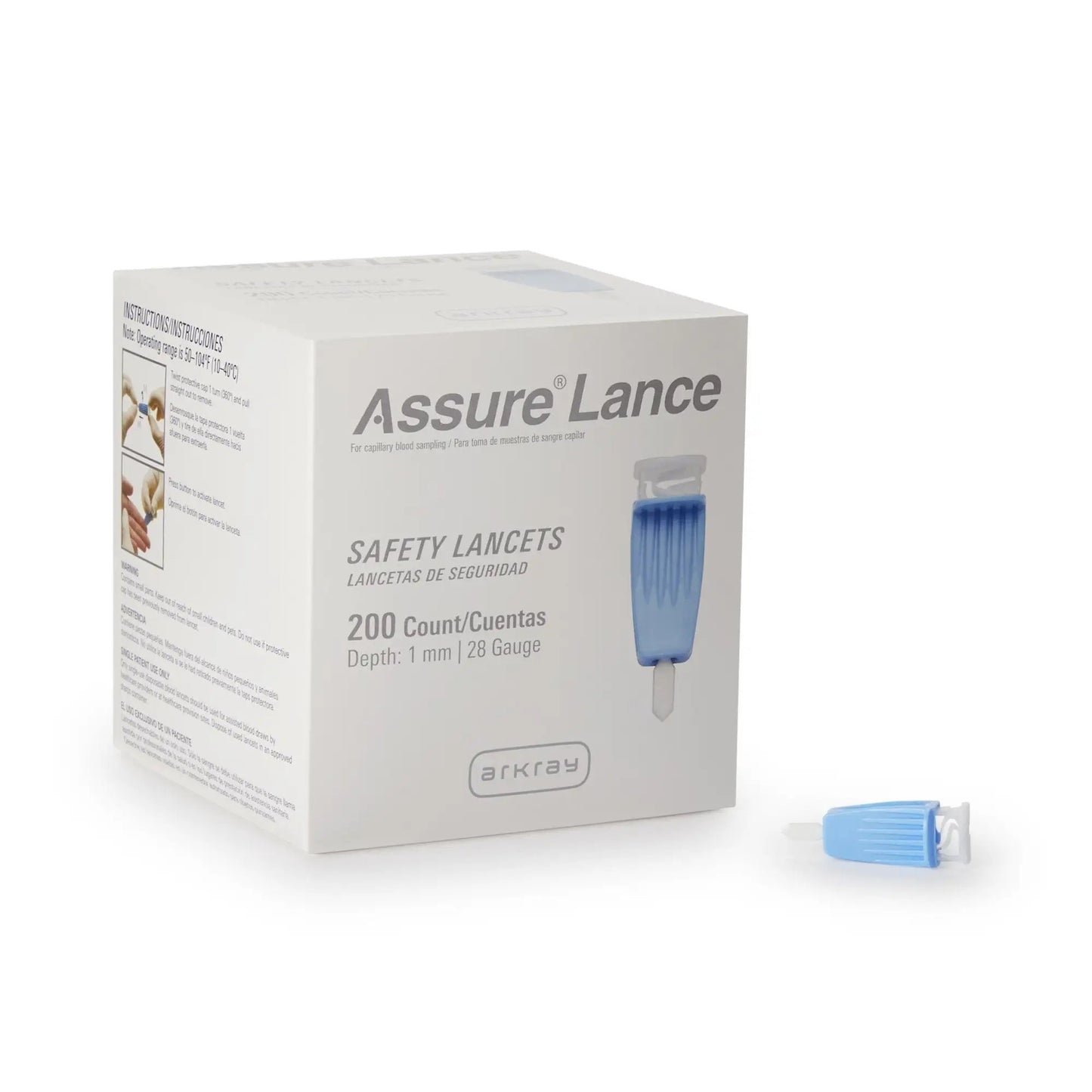 Assure Safety Lancet 28 gauge Light Blue, Low Flow box of 200