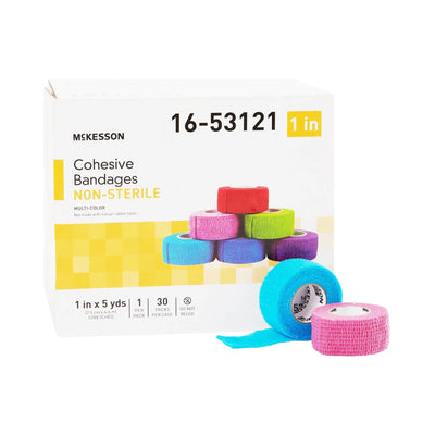 McKesson Non-Latex Cohesive Bandage, 1 Inch x 5 Yard, Purple / Pink / Green / Light Blue / Royal Blue / Red