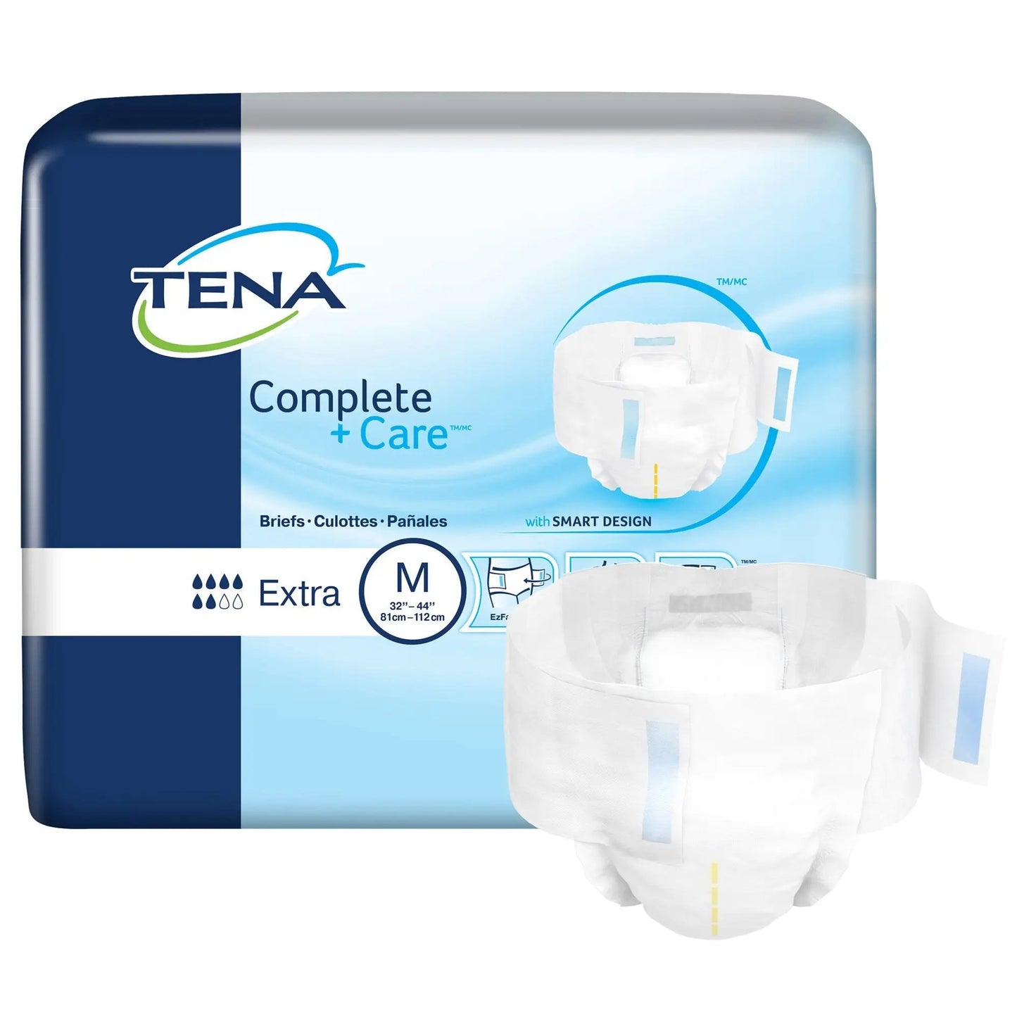 TENA Complete + Care Extra Unisex Adult Incontinence Brief Disposable Medium White