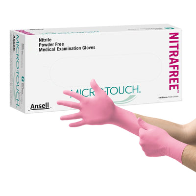 Micro-Touch NitraFree Nitrile Standard Cuff Length Exam Glove, Small, Pink