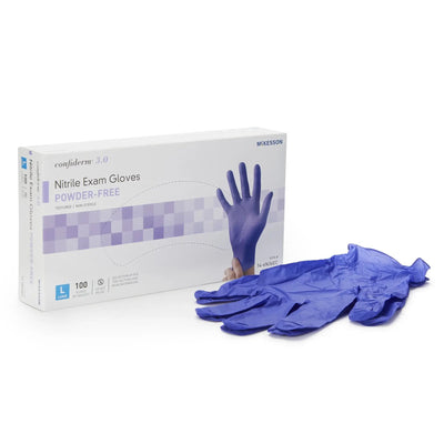 McKesson Confiderm 3.0 Nitrile Standard Cuff Length Exam Glove, Large, Blue