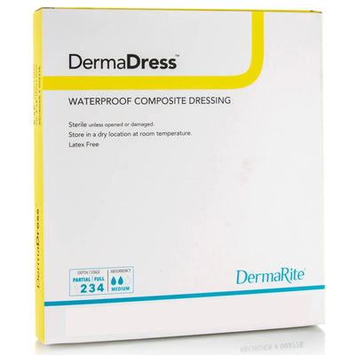 DermaRite Adhesive Dressing, 4 X 5 Inch, White, Gauze, Sterile - 00276E