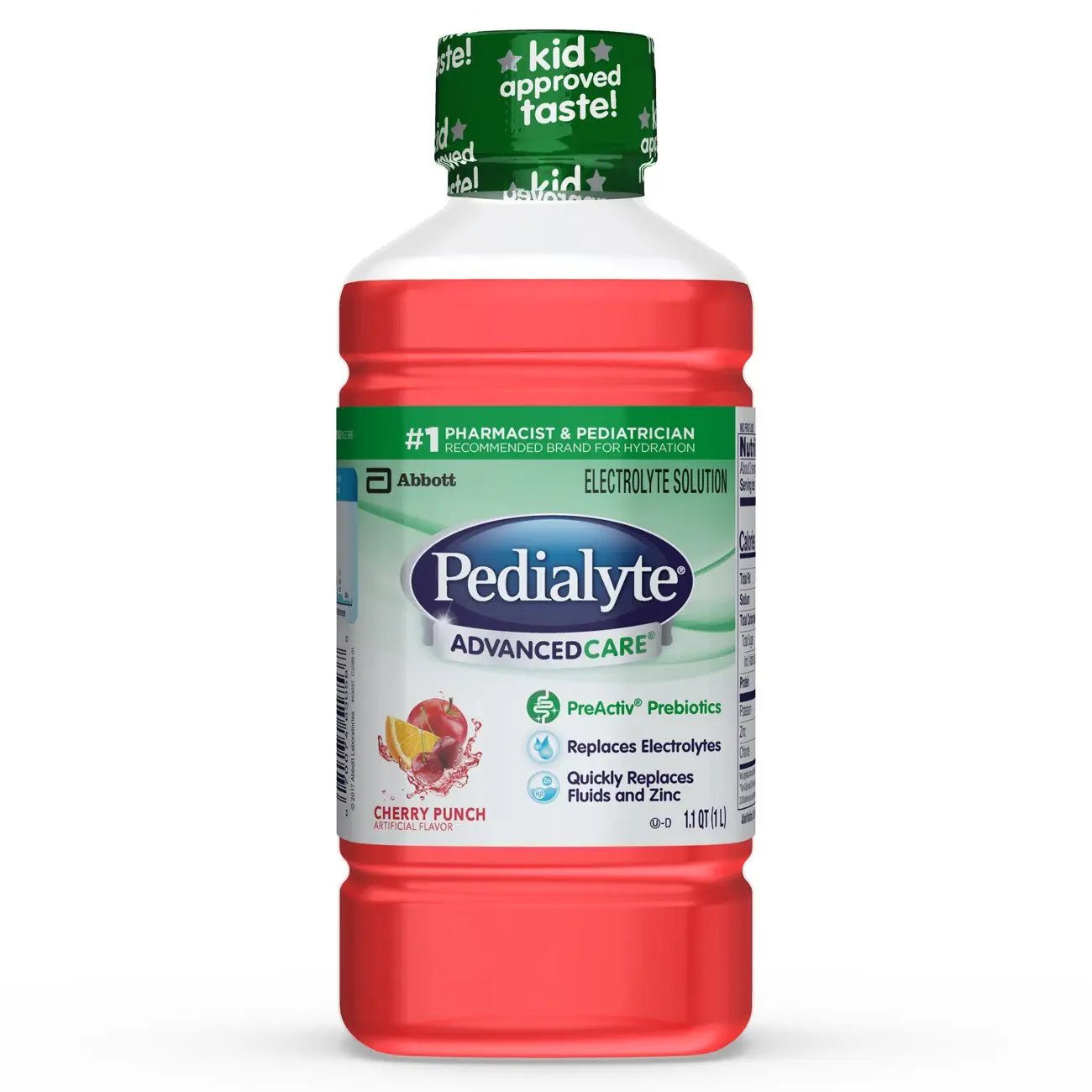 Abbott Pedialyte AdvancedCare Cherry Punch Pediatric Oral Electrolyte Solution 1 Liter Bottle