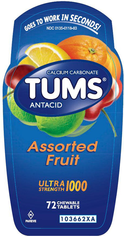 Antacid Tums Ultra Strength 1000 mg Strength Chewable Tablet 72 per Bottle