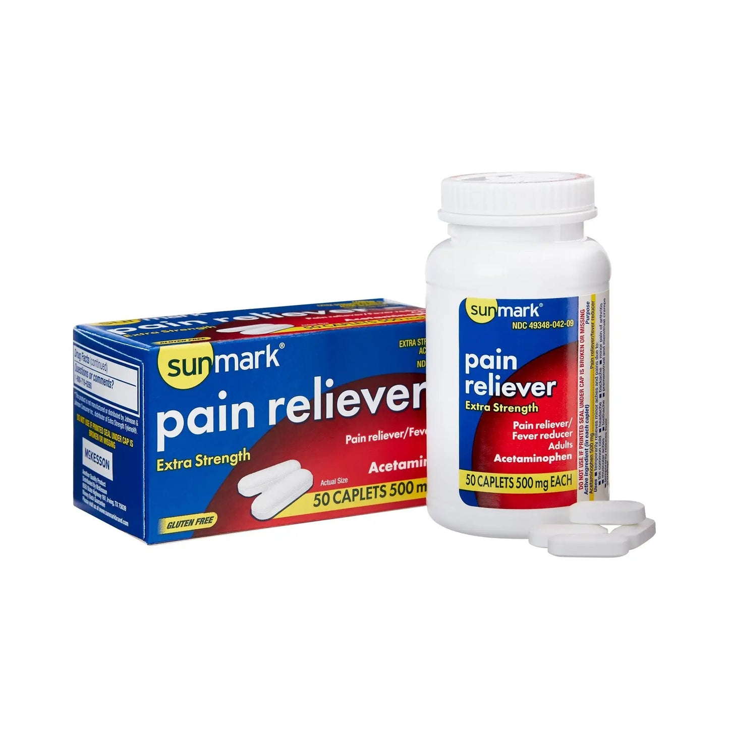 sunmark Acetaminophen Pain Relief, 50 Caplets per Bottle
