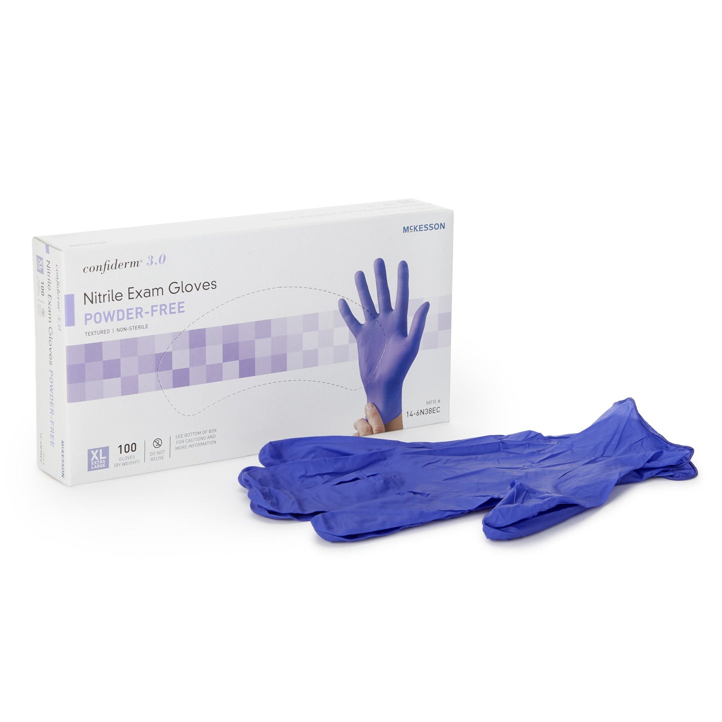 McKesson Confiderm 3.0 Nitrile Standard Cuff Length Exam Glove, Extra Large, Blue