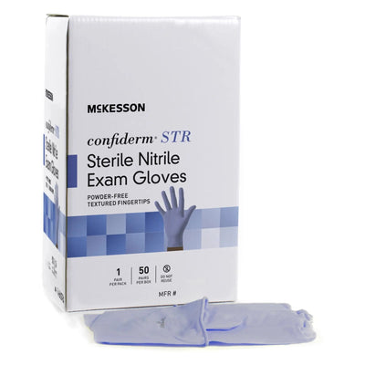McKesson Confiderm STR Nitrile Standard Cuff Length Exam Glove, Extra Large, Blue