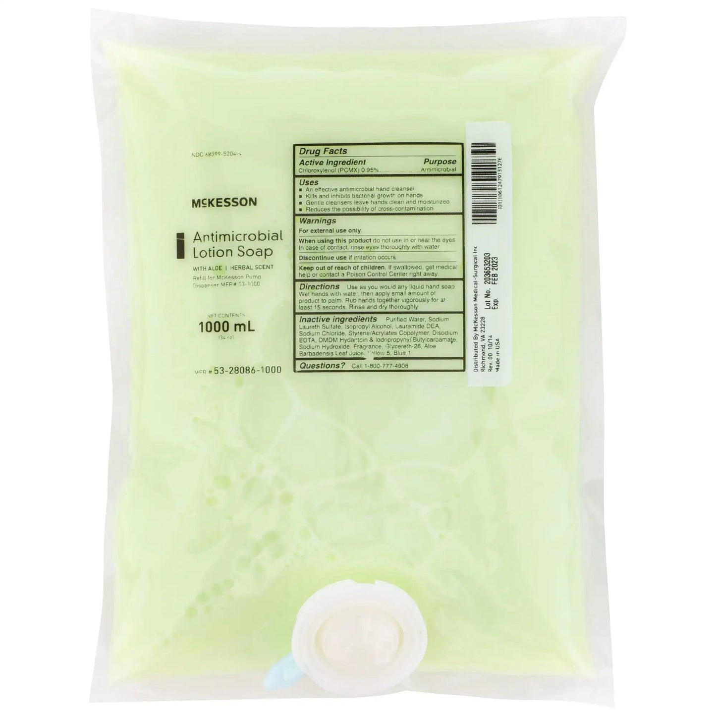McKesson Antimicrobial Lotion Soap with Aloe, 1000 mL Dispenser Refill Bag