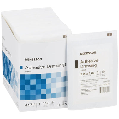Adhesive Dressing McKesson 2 X 3 Inch Cotton / Polyester Rectangle White Sterile